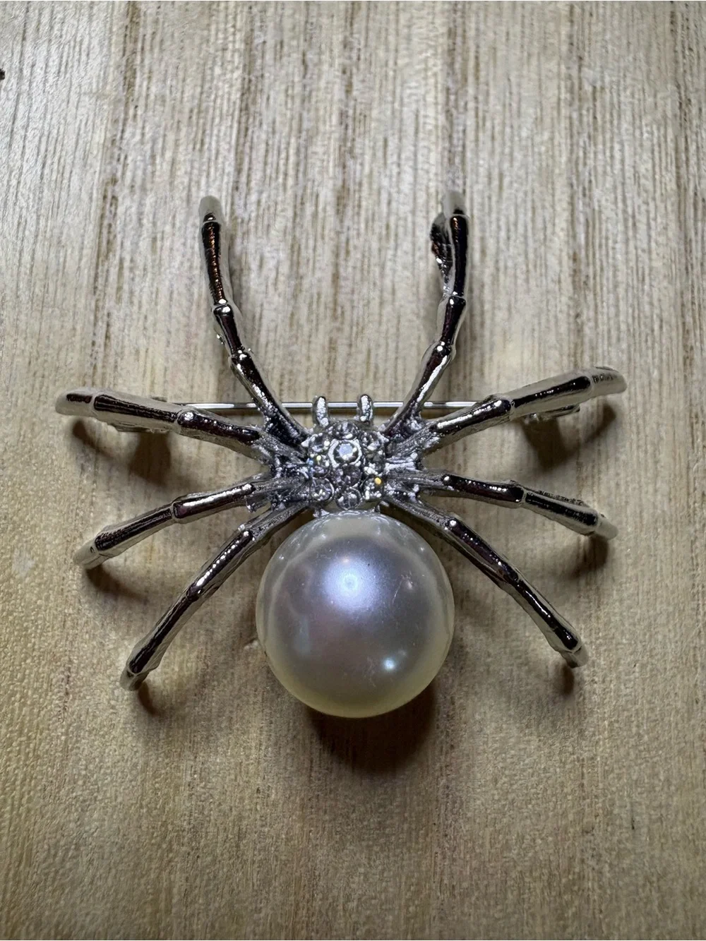 Silver Spider Brooch with Pearl Accent